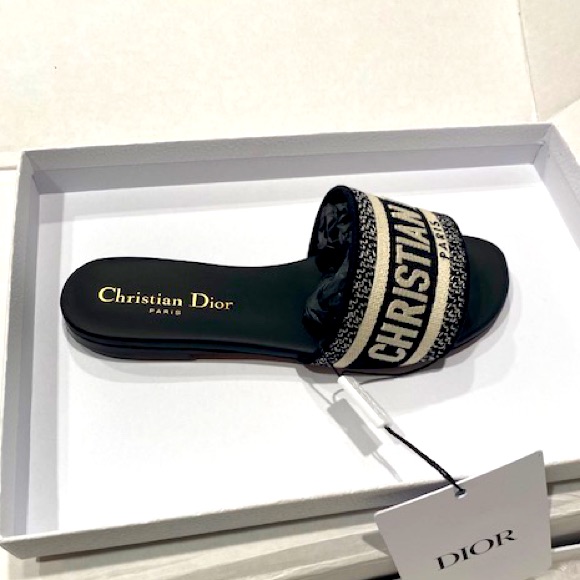 Christian Dior Dway Slide Black Embroidered Cotton Reference: Kcq166erc_s11x